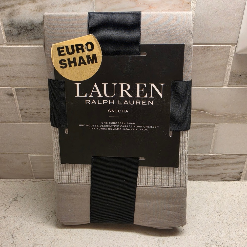 Lauren Ralph Lauren Sascha Euro Sham Stone Grey Textured Cotton 26x26 NEW